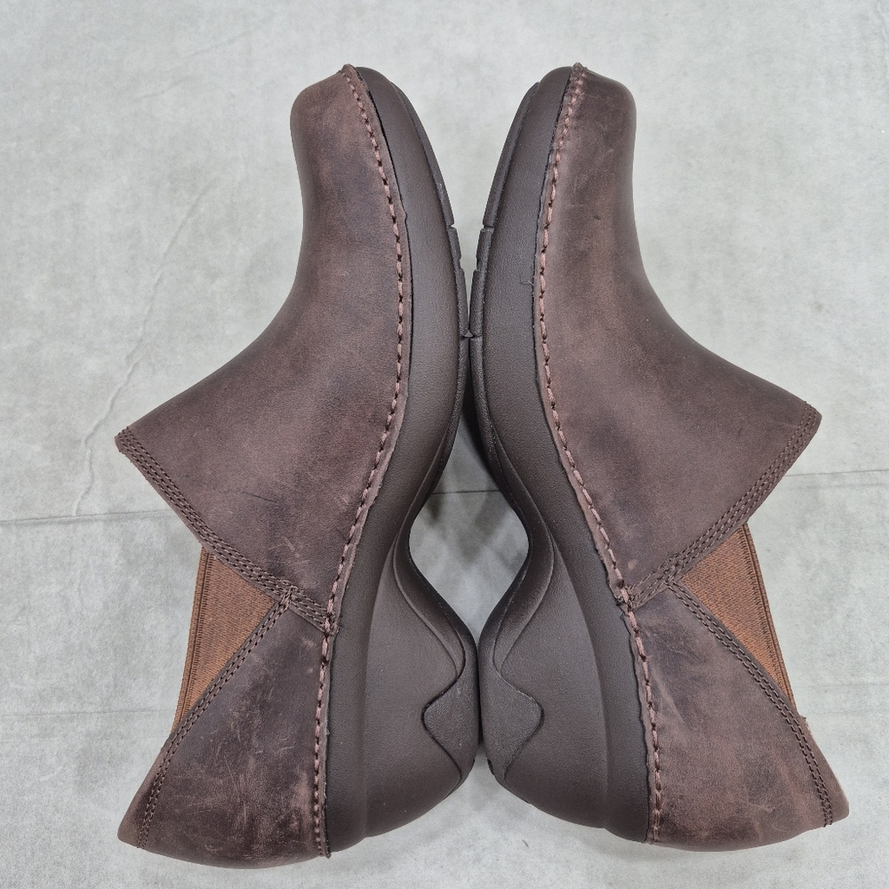 Merrell Emma clogs women's 7 brunette brown leather slip on elastic side panels - Picture 7 of 12